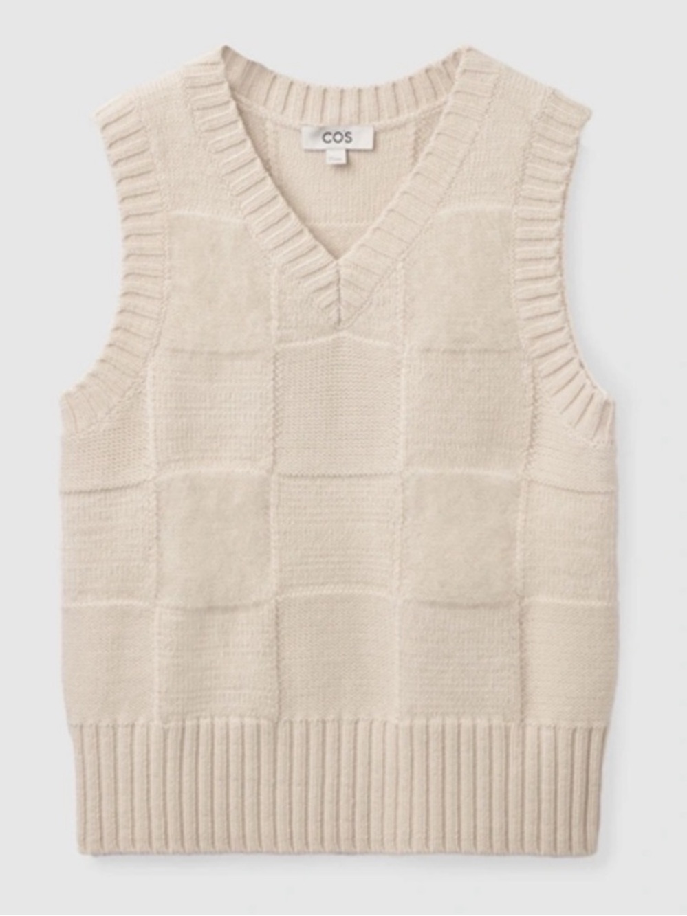 COS Cream Checked Wool Vest